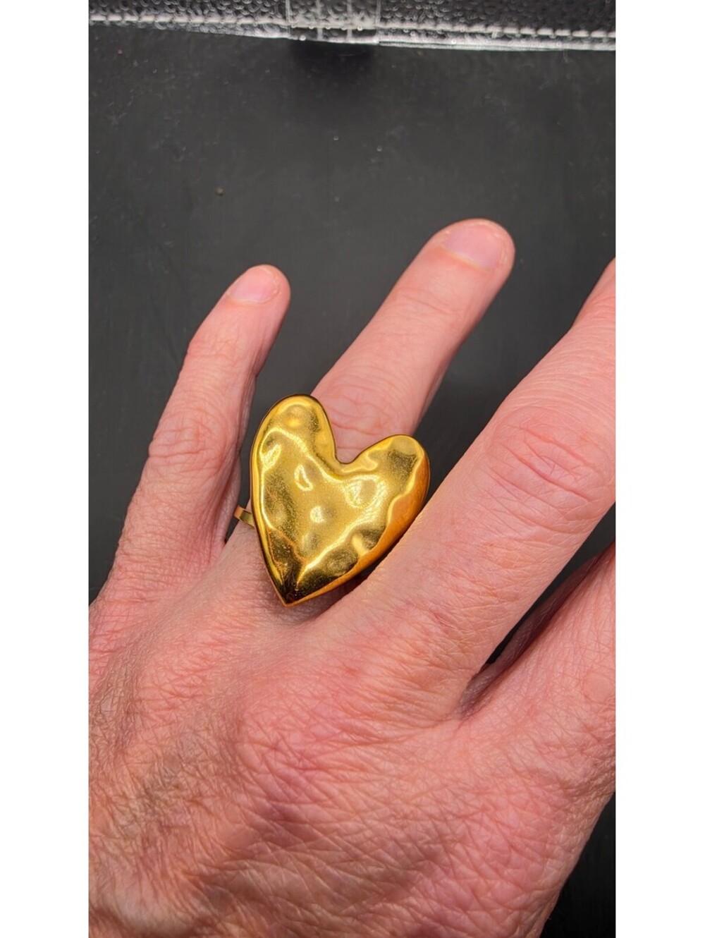Gold Tone Heart Shaped Adjustable Ring